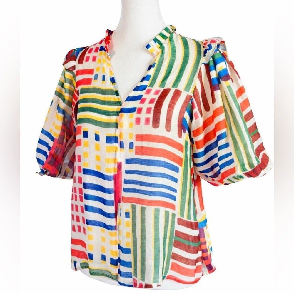 THML Abstract Print Ruffle Sleeve Blouse XS - Picture 2 of 7